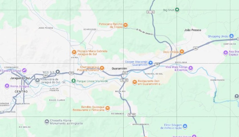 Mapa de Guaramirim, Jaraguá do Sul e mais 10 cidades